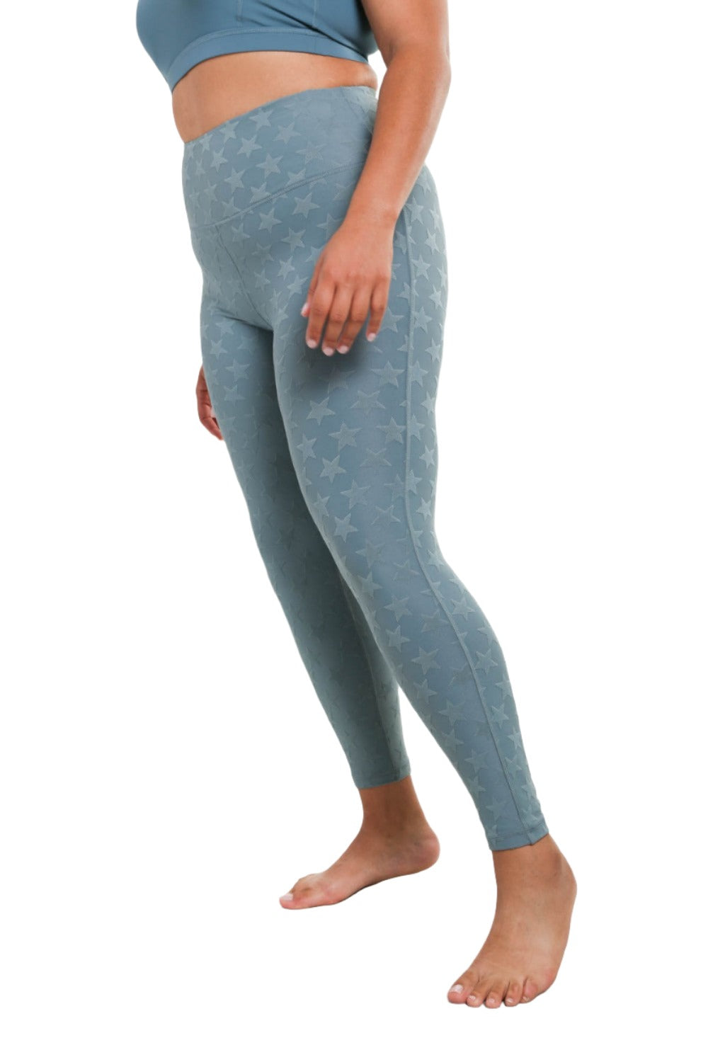 Mono B Textured Star Jacquard Highwaist Leggings Aph8076 - Sea - Side View