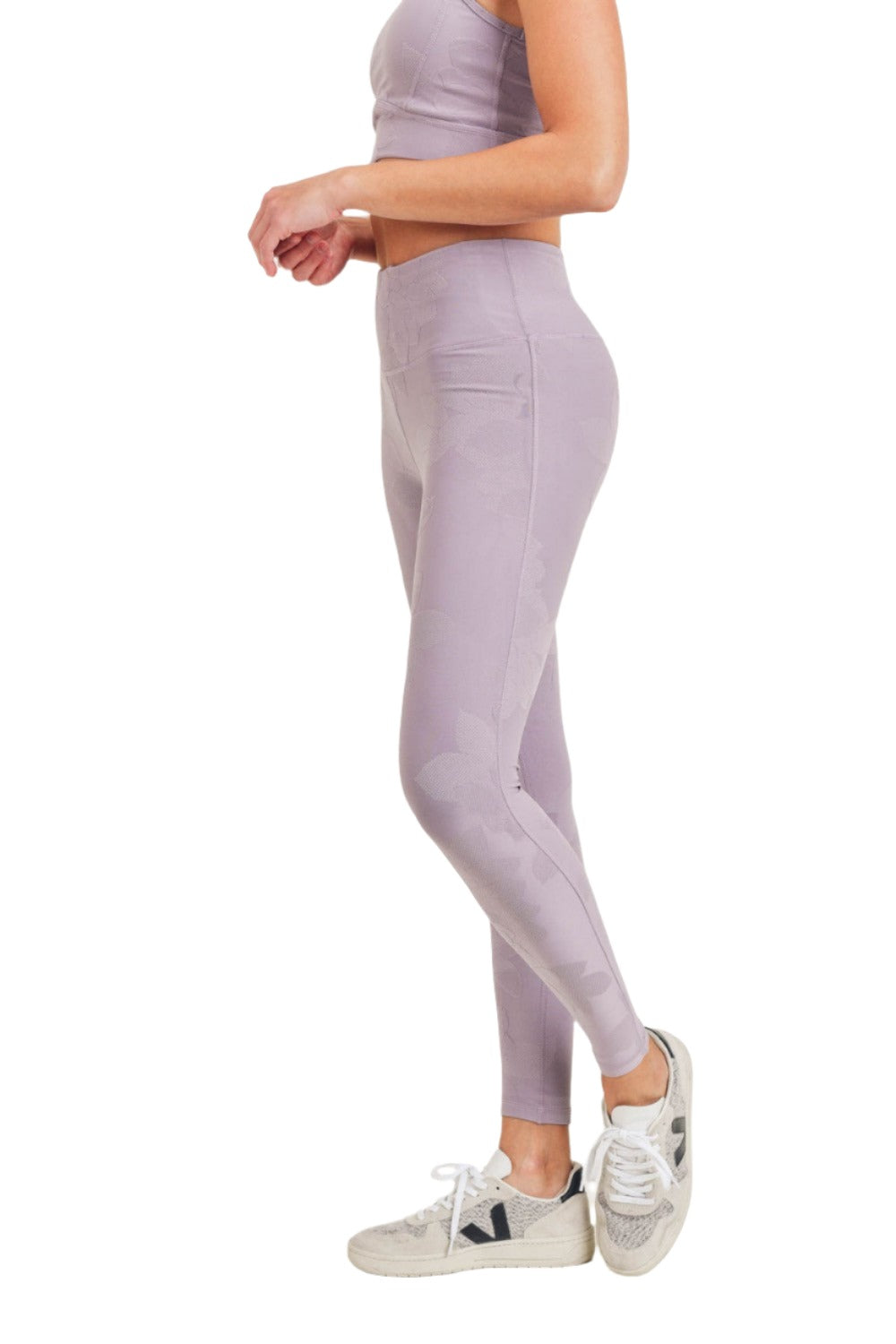 Mono B Textured Flower Jacquard Highwaist Leggings APH8078 - Nirvana - Side View