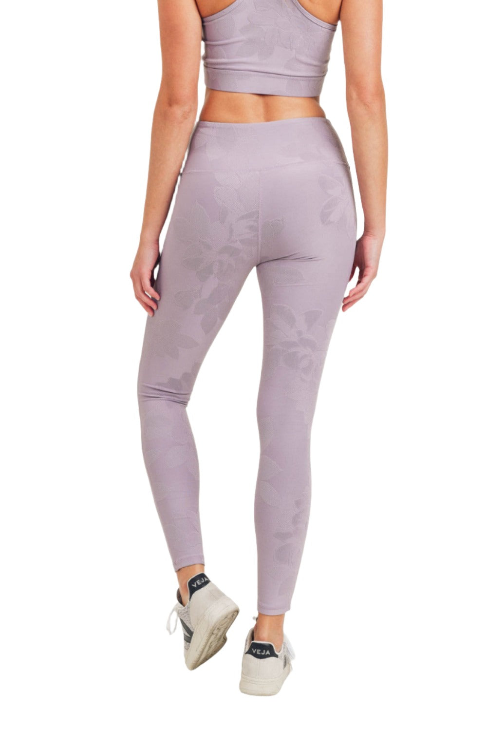 Mono B Textured Flower Jacquard Highwaist Leggings APH8078 - Nirvana - Back View