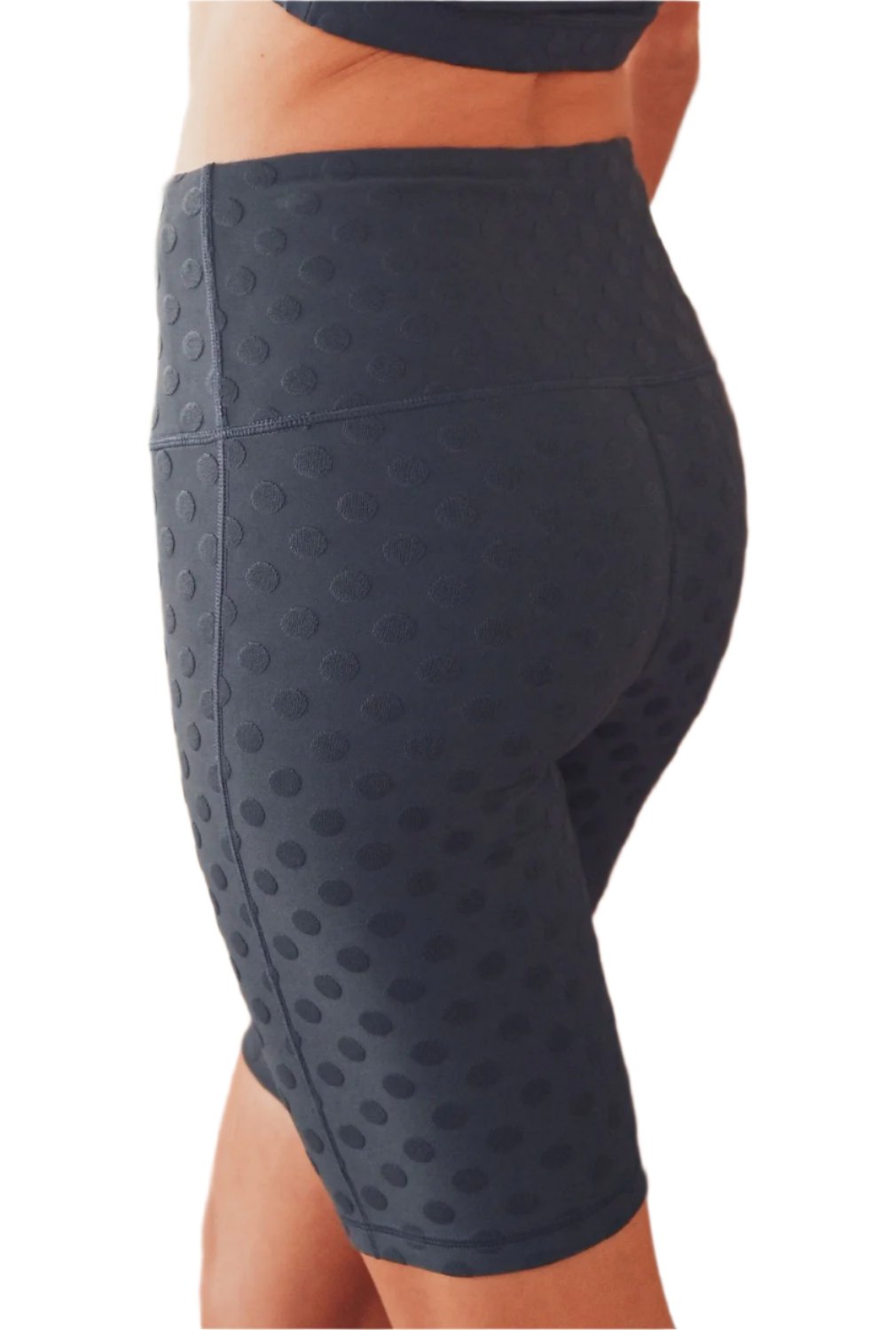 Mono B Textured Polkadot Jacquard High Waist Bermuda Shorts APH8086 - Grey Blue - Side Rear View