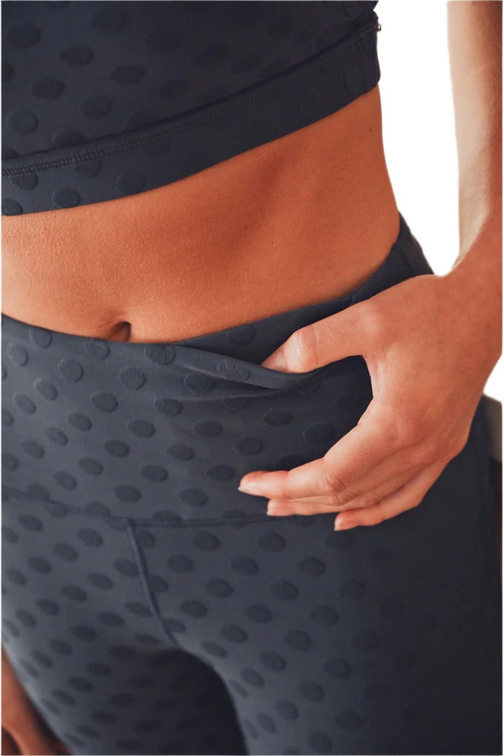 Mono B Textured Polkadot Jacquard High Waist Bermuda Shorts APH8086 - Grey Blue - Rear View