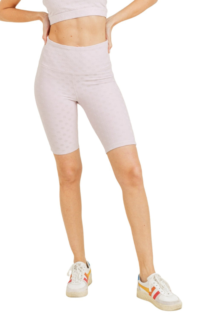 Mono B Textured Polkadot Jacquard High Waist Bermuda Shorts APH8086 - Light Pink - Front View