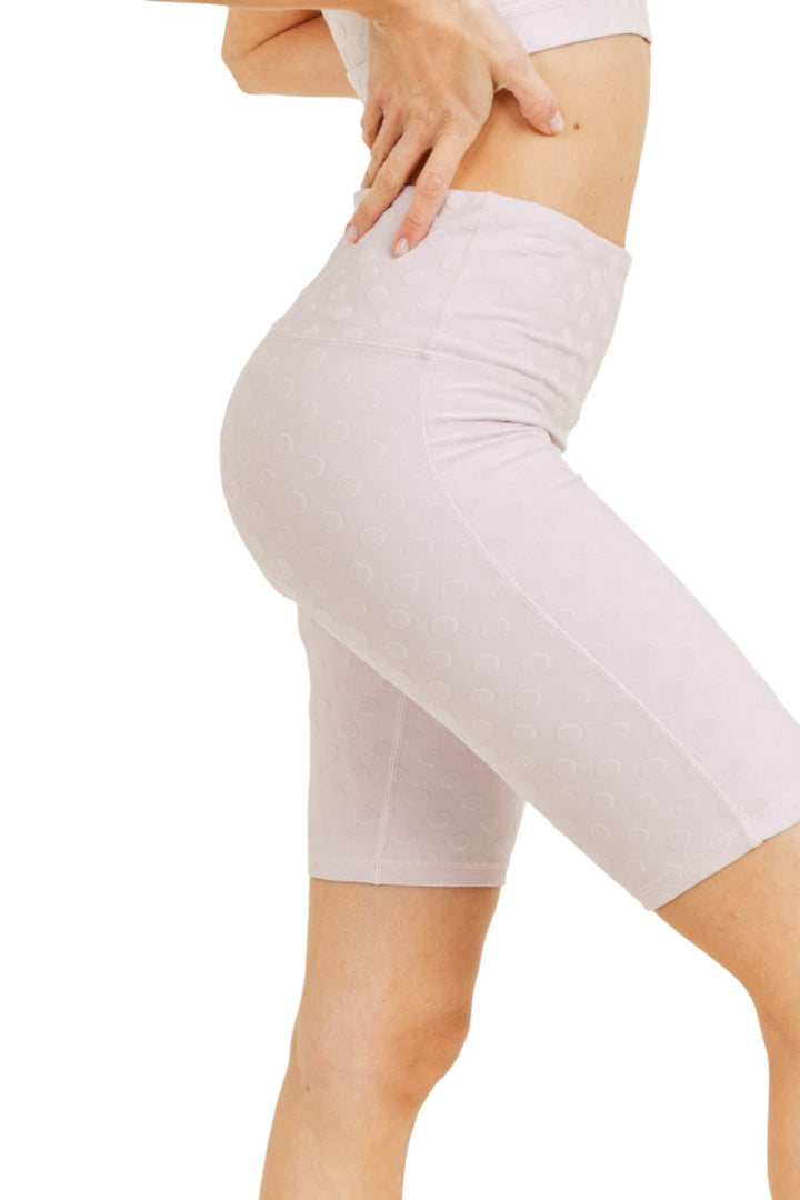 Mono B Textured Polkadot Jacquard High Waist Bermuda Shorts APH8086 - Light Pink - Side View