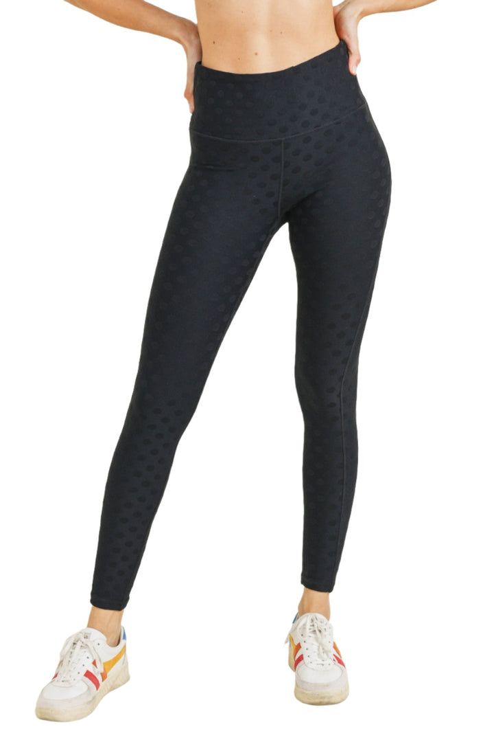 Mono B Textured Polka dot Jacquard TACTEL® High Waist Leggings APH8088 - Black - Front View