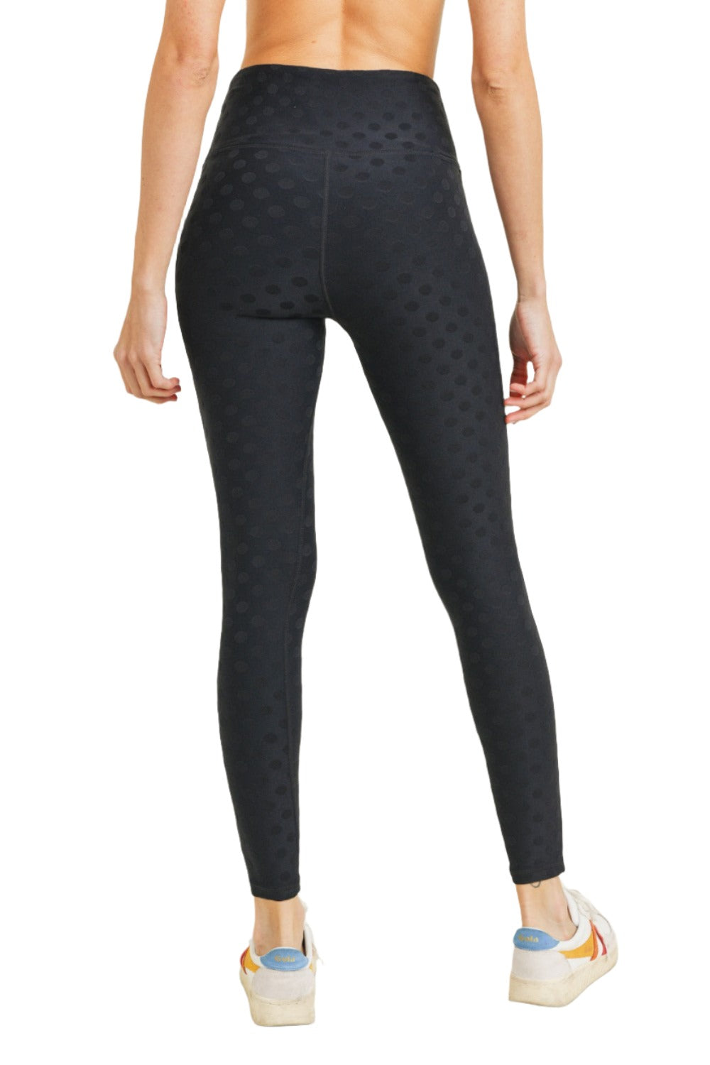 Mono B Textured Polka dot Jacquard TACTEL® High Waist Leggings APH8088 - Black - Back View