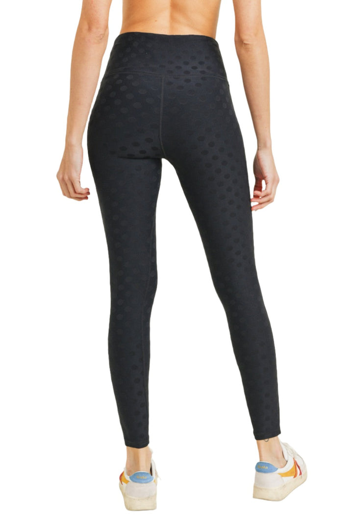 Mono B Textured Polka dot Jacquard TACTEL® High Waist Leggings APH8088 - Black - Back View