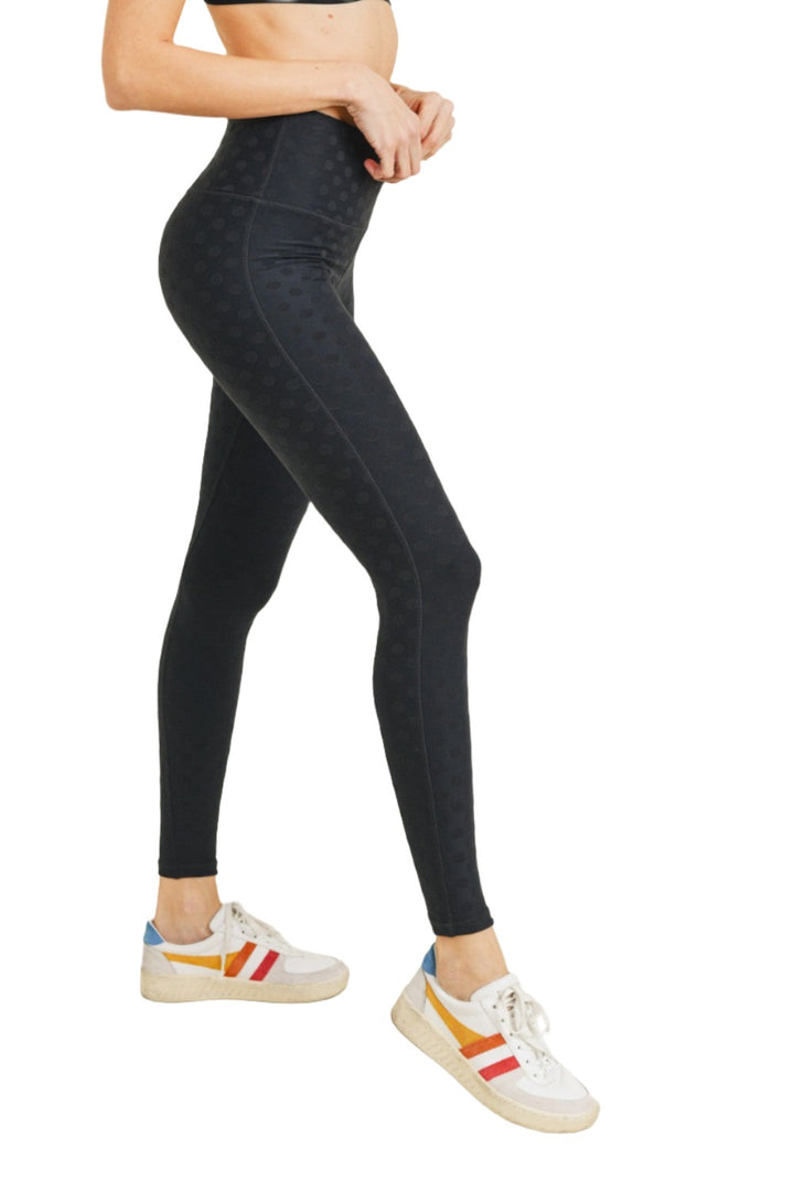 Mono B Textured Polka dot Jacquard TACTEL® High Waist Leggings APH8088 - Black - Side View