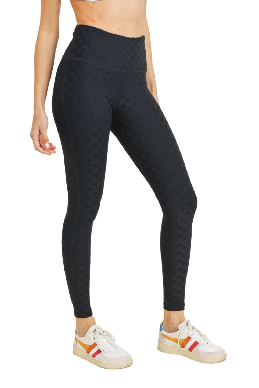 Mono B Textured Polka dot Jacquard TACTEL® High Waist Leggings APH8088 - Black - Side View