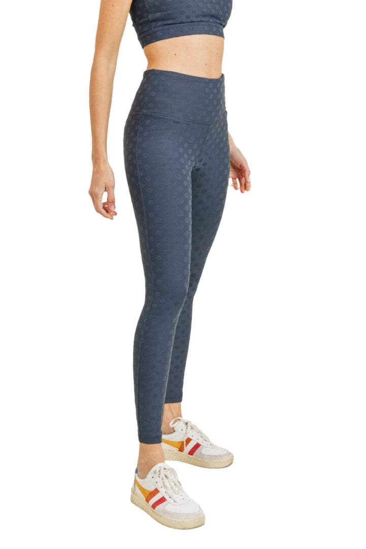 Mono B Textured Polka dot Jacquard TACTEL® High Waist Leggings APH8088 - Grey Blue - Side View2