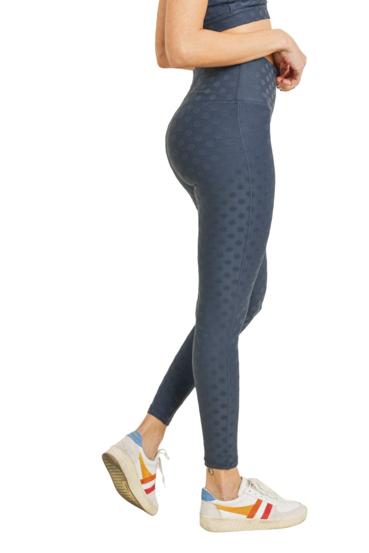 Mono B Textured Polka dot Jacquard TACTEL® High Waist Leggings APH8088 - Grey Blue - Side View