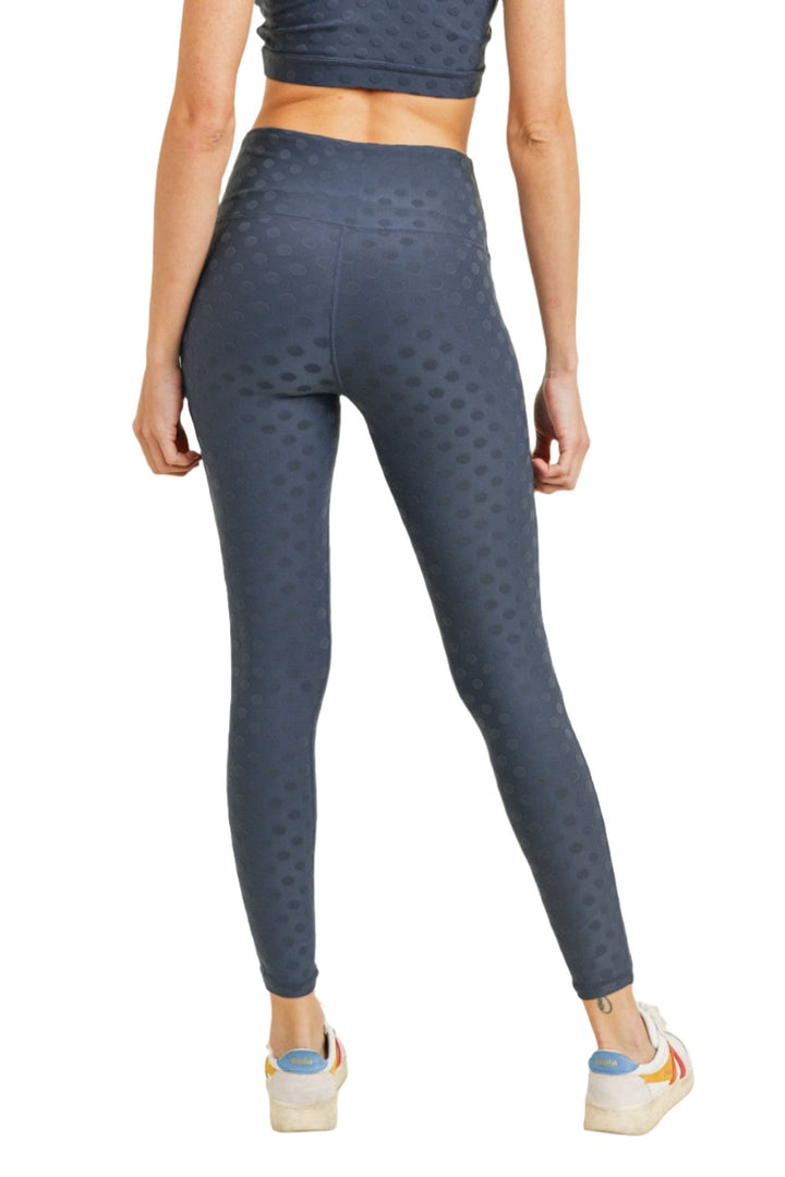 Mono B Textured Polka dot Jacquard TACTEL® High Waist Leggings APH8088 - Grey Blue - Back View