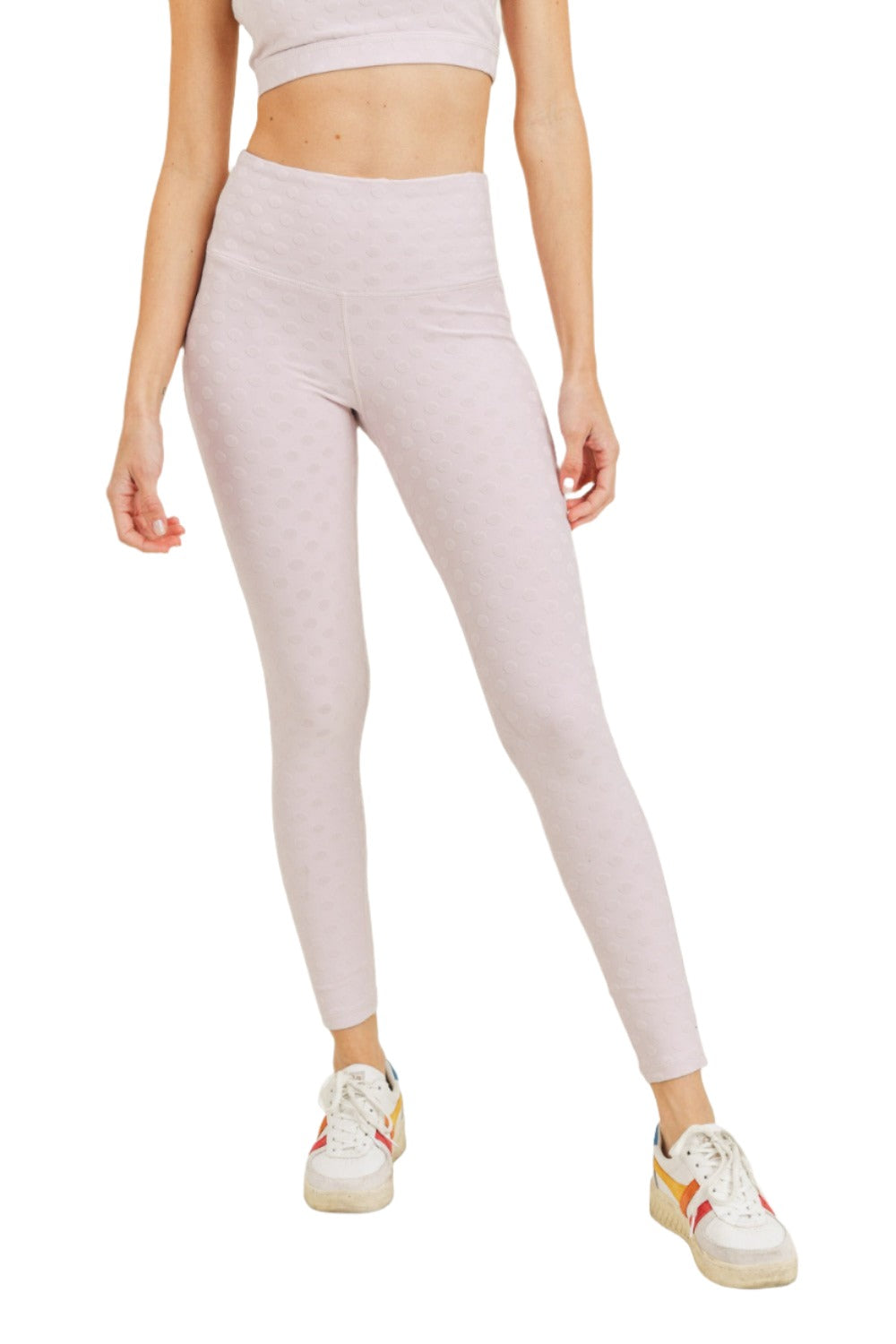 Mono B Textured Polka dot Jacquard TACTEL® High Waist Leggings APH8088 - Light Pink - Front View