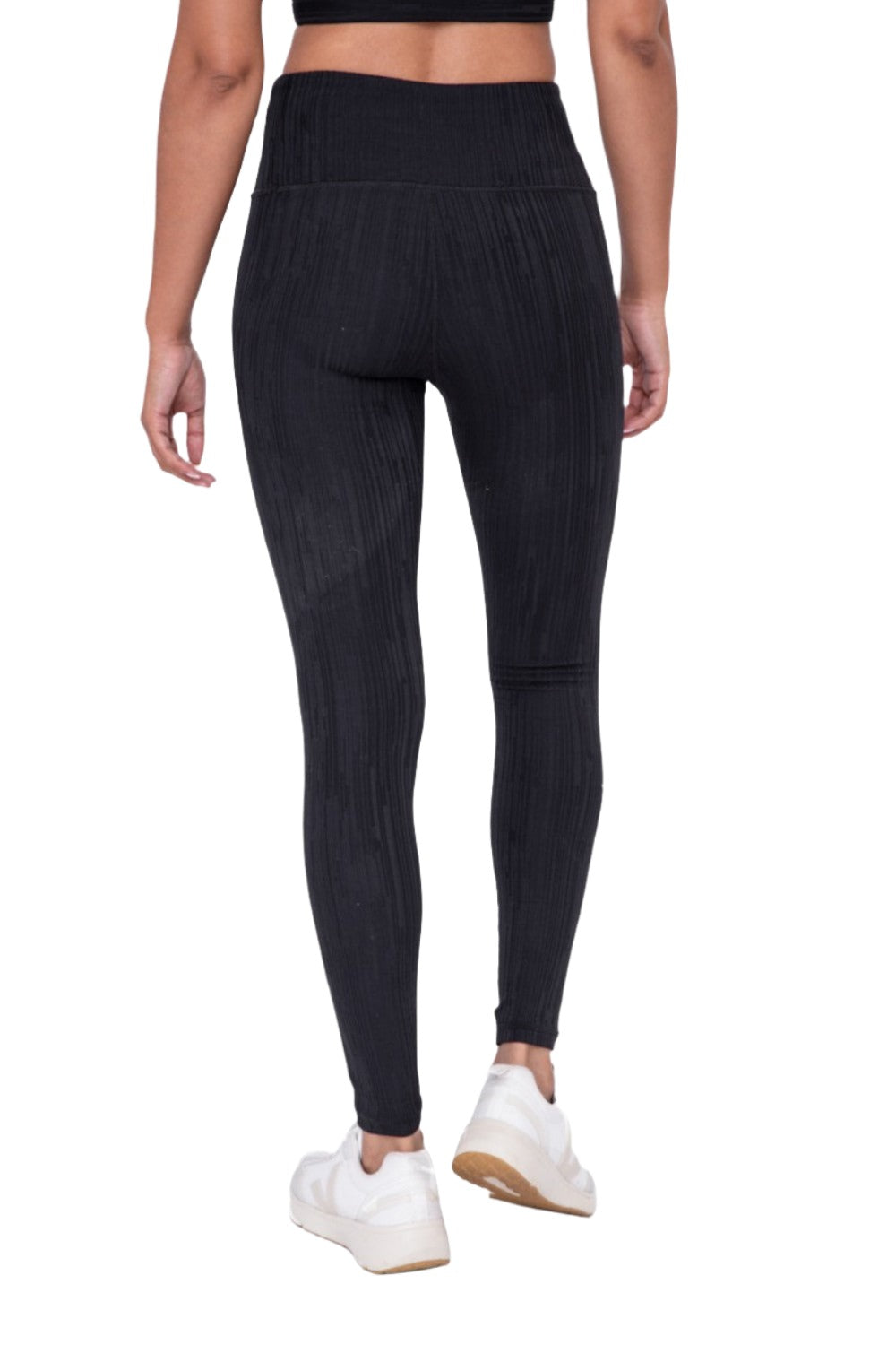 Textured Lines Jacquard High Waist Leggings APH8090 - Black - Back View