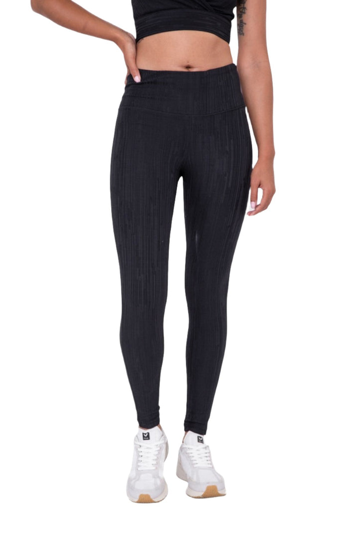 Textured Lines Jacquard High Waist Leggings APH8090 - Black - Front View