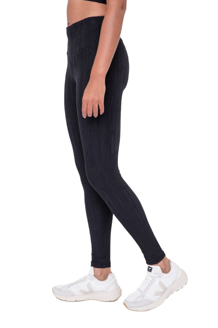 Textured Lines Jacquard High Waist Leggings APH8090 - Black - Side View
