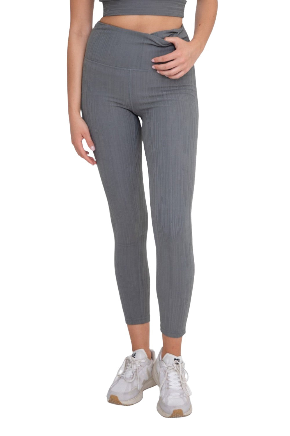 Textured Lines Jacquard High Waist Leggings APH8090 - Cement - Front View