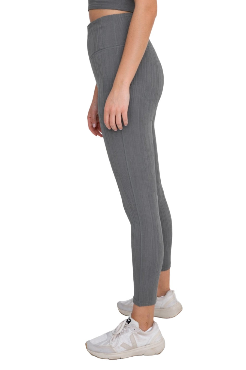 Textured Lines Jacquard High Waist Leggings APH8090 - Cement - Side View