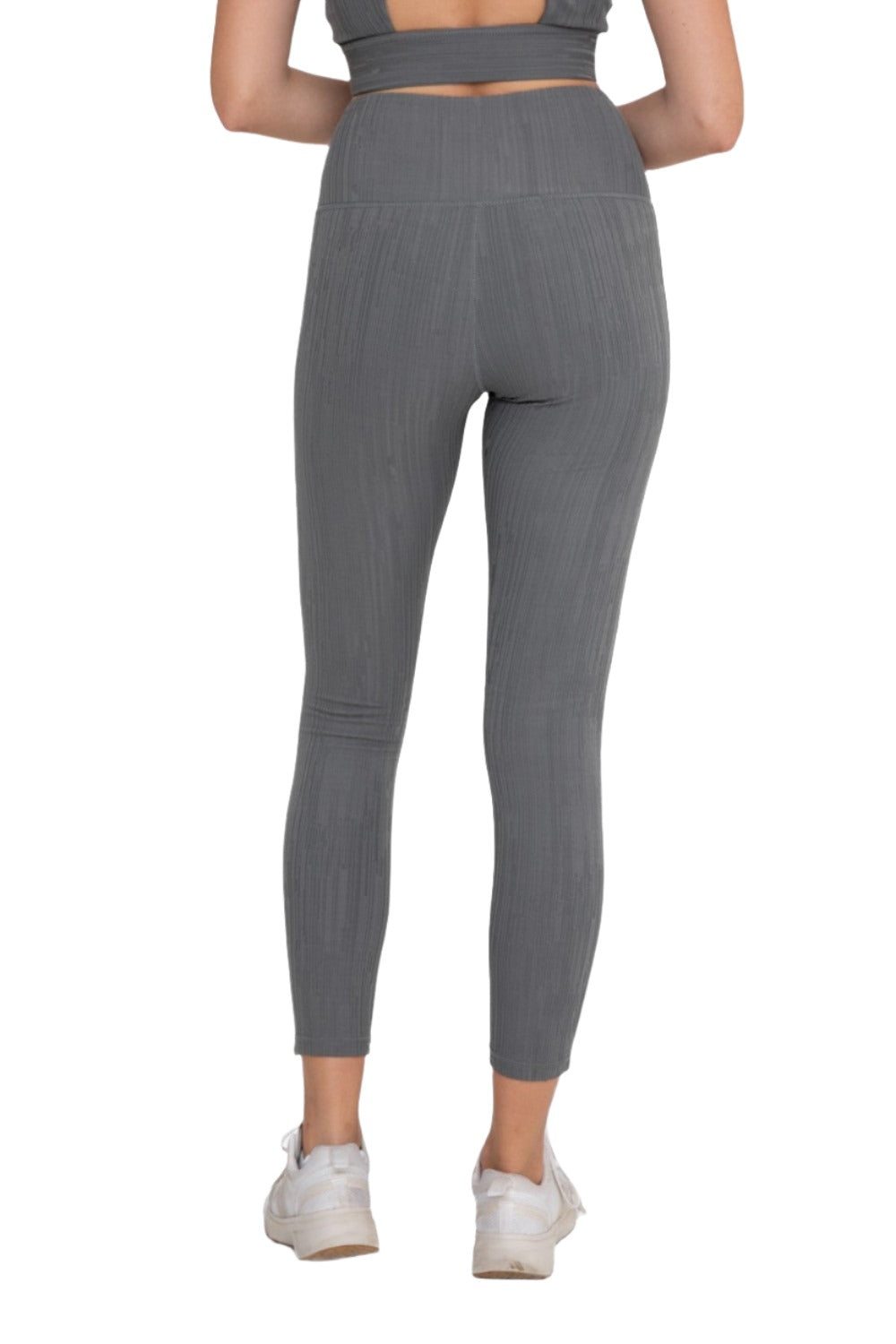 Textured Lines Jacquard High Waist Leggings APH8090 - Cement - Back View