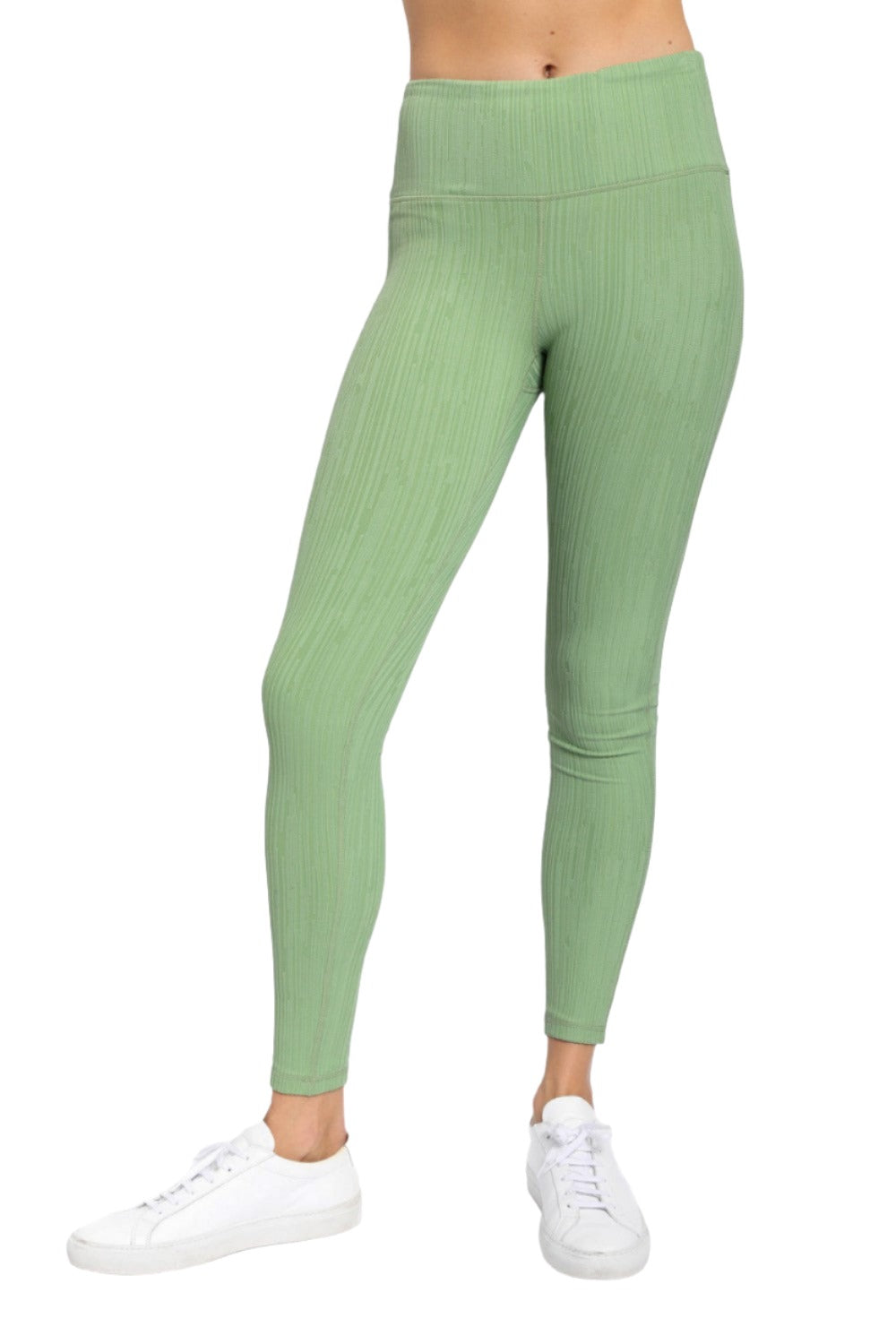 Textured Lines Jacquard High Waist Leggings APH8090 - Fair Green - Front View2