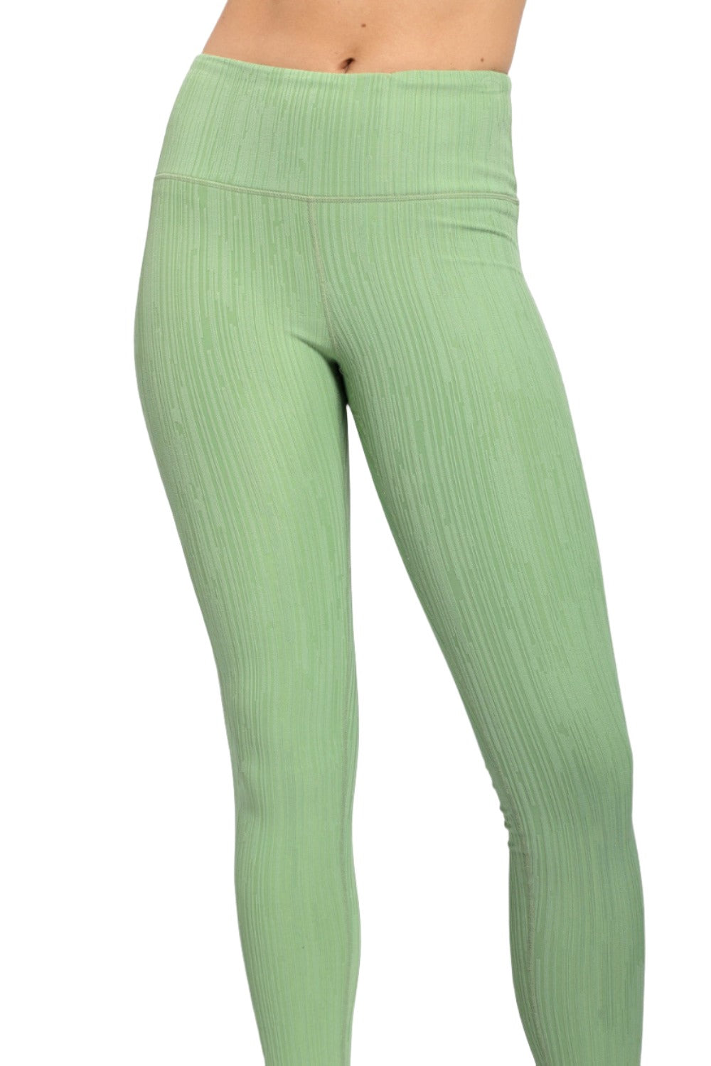 Textured Lines Jacquard High Waist Leggings APH8090 - Fair Green - Front View