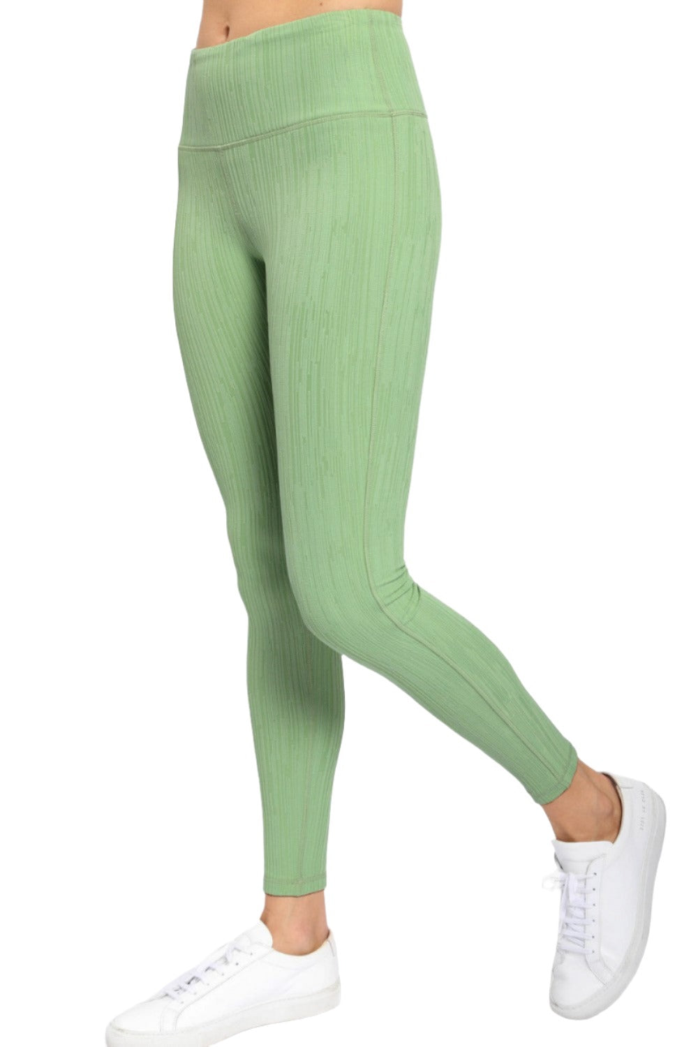 Textured Lines Jacquard High Waist Leggings APH8090 - Fair Green - Side View