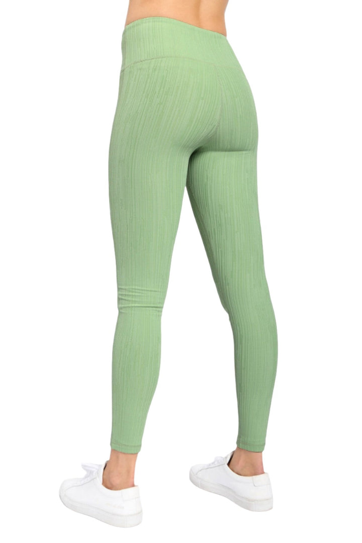 Textured Lines Jacquard High Waist Leggings APH8090 - Fair Green - Back Side View