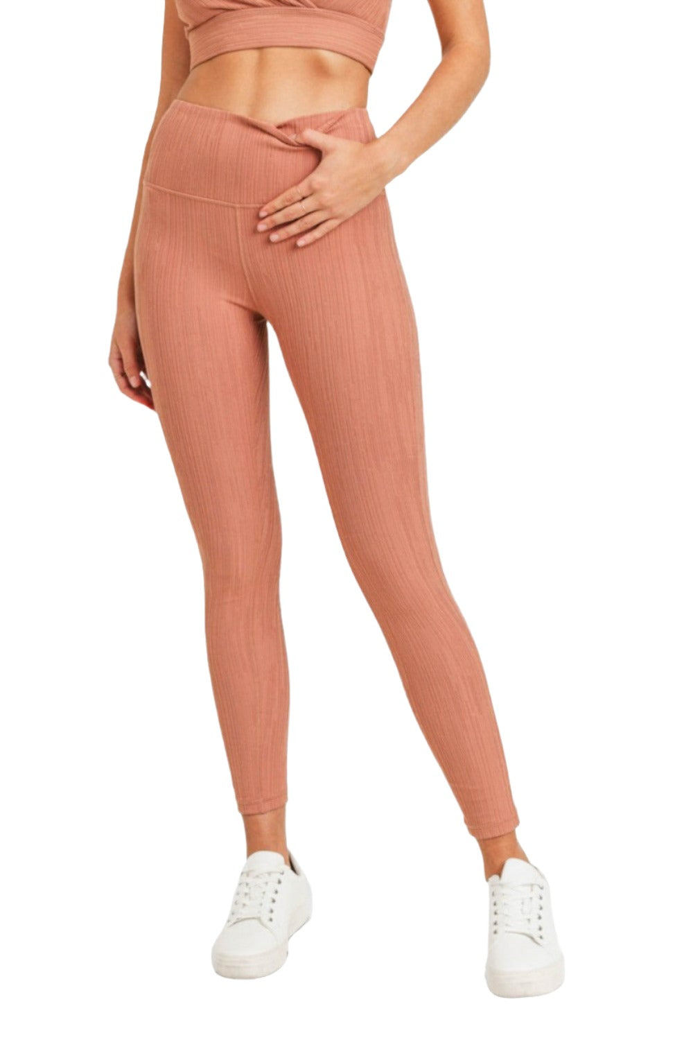 Textured Lines Jacquard High Waist Leggings APH8090 - Hazel - Front View