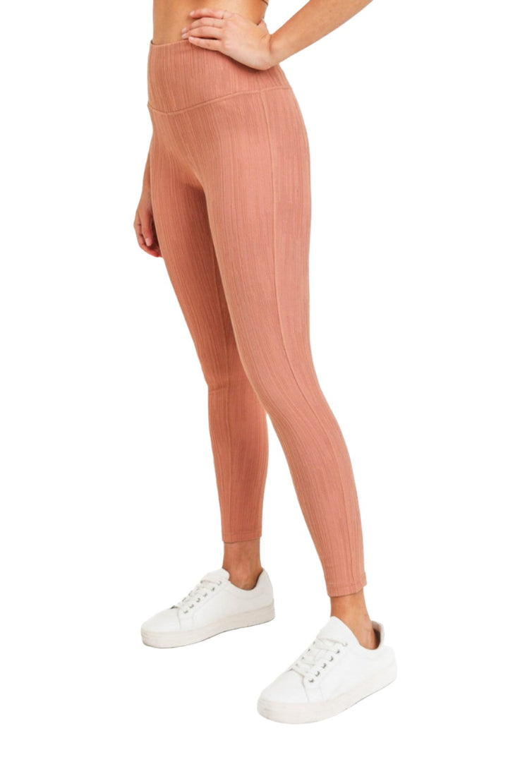 Textured Lines Jacquard High Waist Leggings APH8090 - Hazel - Side View
