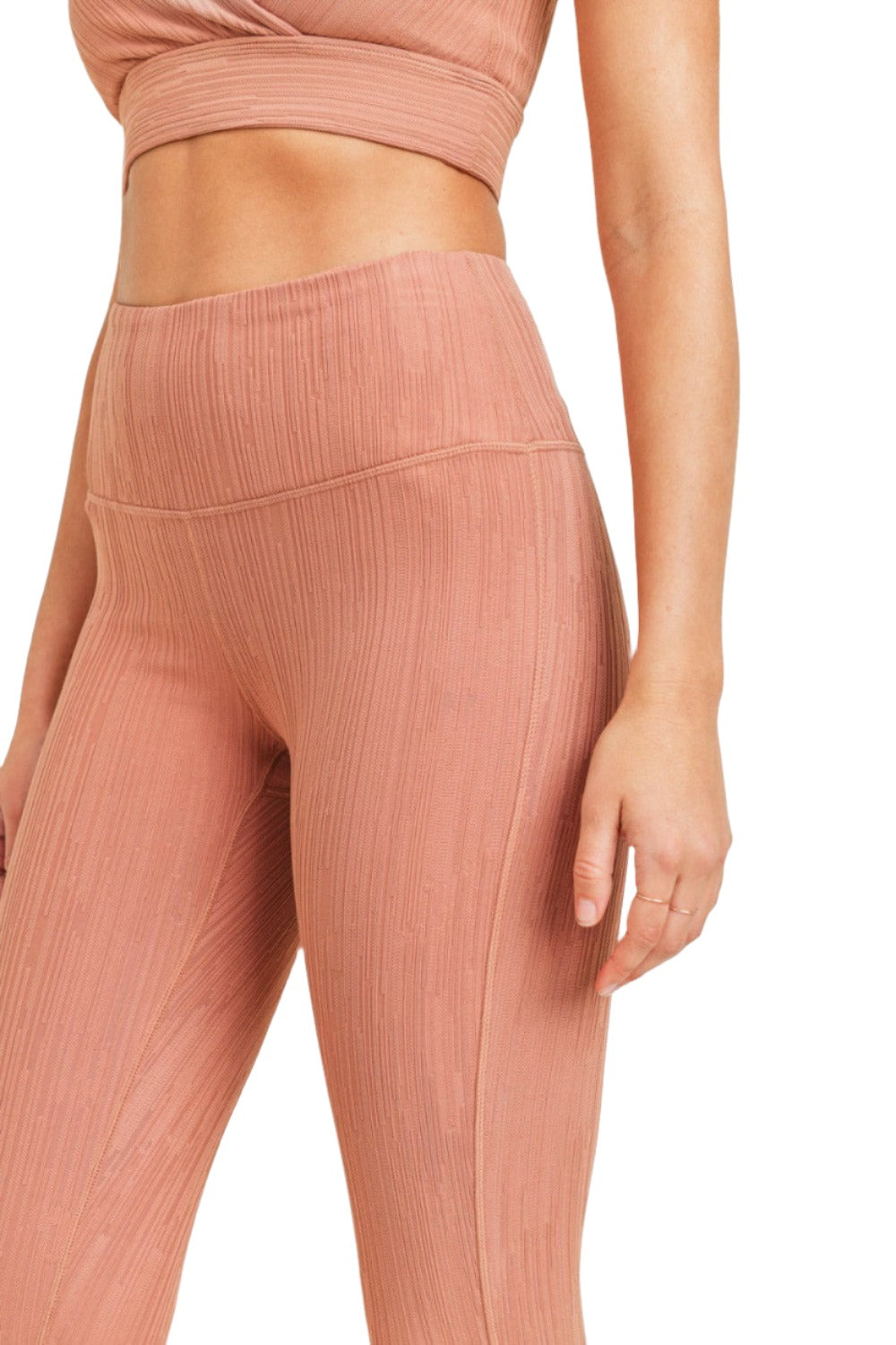 Textured Lines Jacquard High Waist Leggings APH8090 - Hazel - Side Rear View