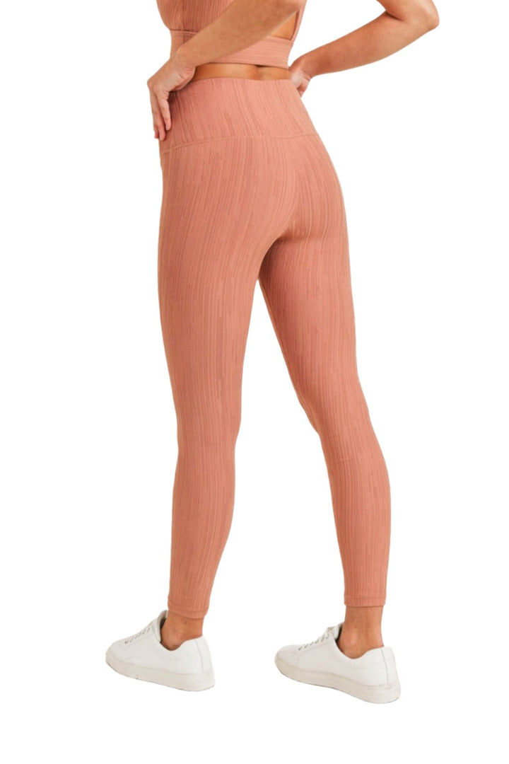 Textured Lines Jacquard High Waist Leggings APH8090 - Hazel - Back View