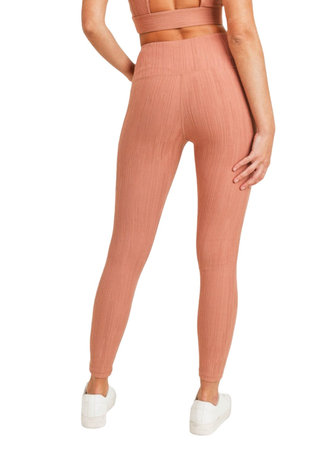 Textured Lines Jacquard High Waist Leggings APH8090 - Hazel - Back View