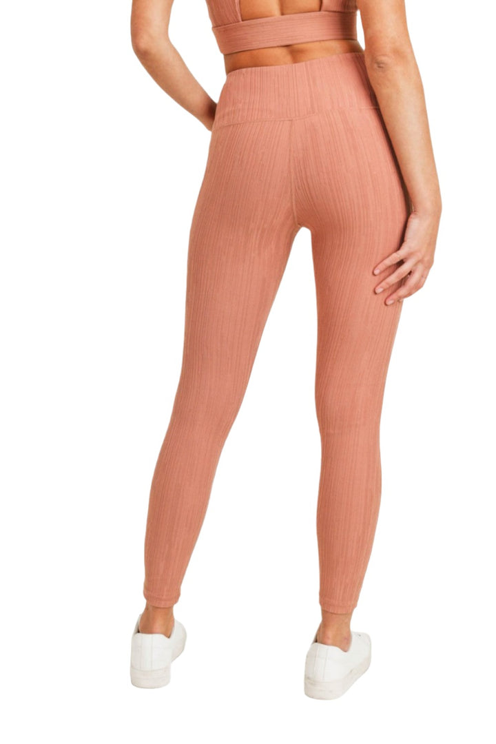 Textured Lines Jacquard High Waist Leggings APH8090 - Hazel - Back View