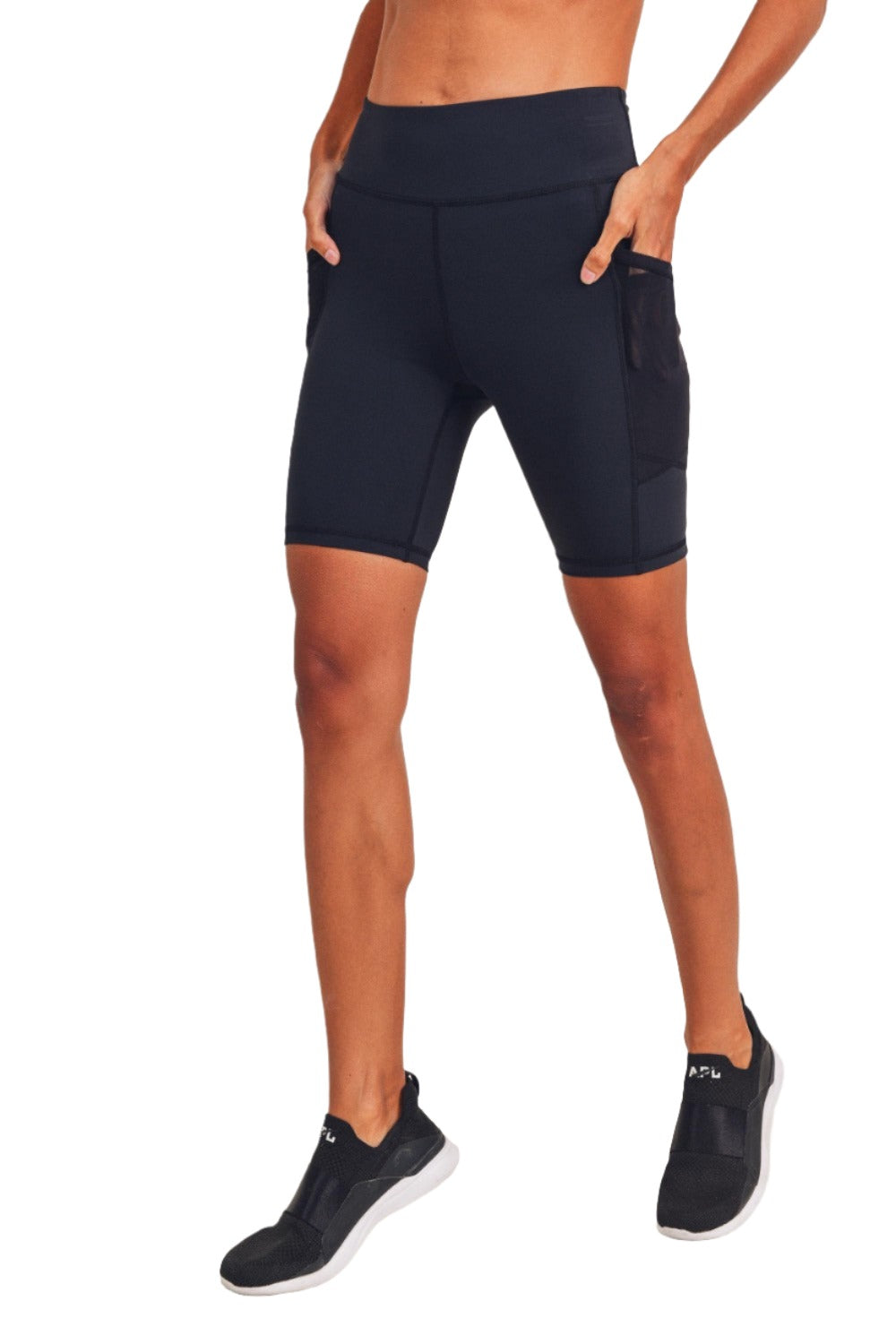 Mono B Sweetheart Zippered Back Highwaist Biker Shorts APH8106 - Black - Front View