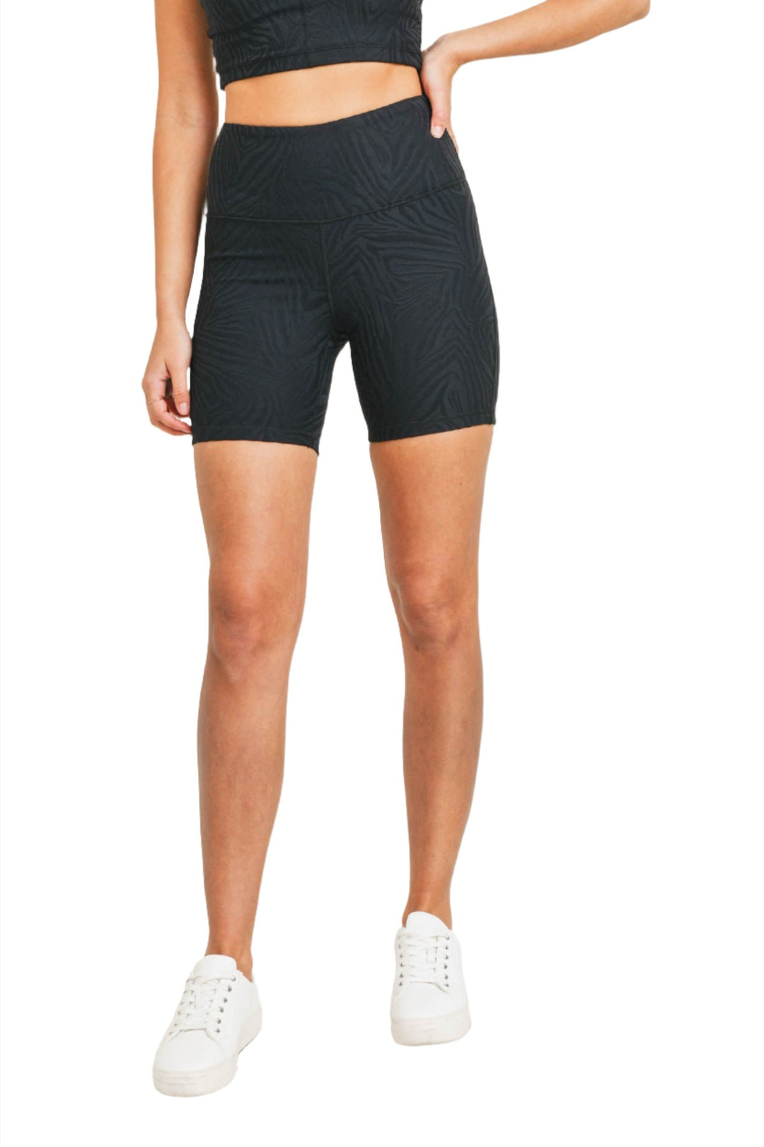 Mono B Textured Zebra Bike Shorts APH8111 - Black - Front View