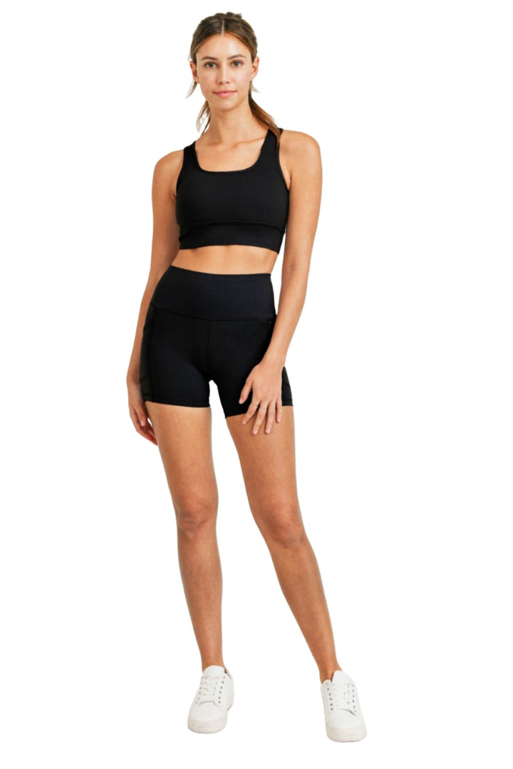 Mono B Contour Band Essential Lycra High-Waisted Shorts APH-A029 - Black - Front Full View