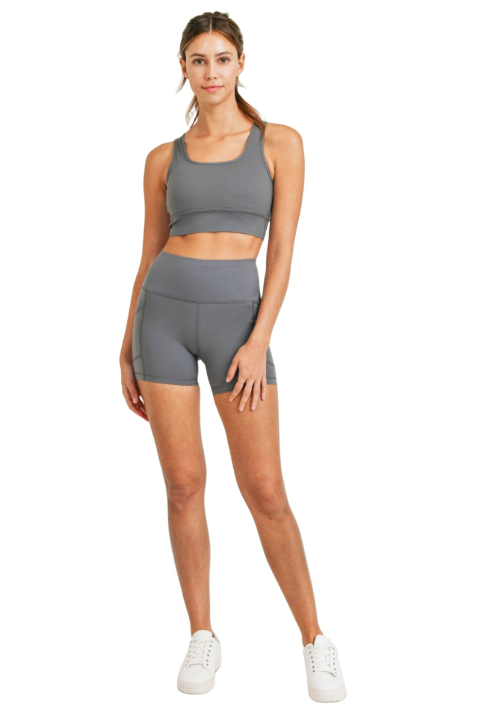 Mono B Contour Band Essential Lycra High-Waisted Shorts APH-A029 - Smoked Pearl - Front Full View