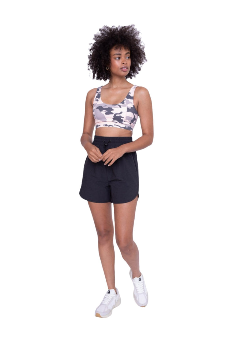 Mono B Side-Wave Active High Waist Shorts APH7017 - Black Melange - Front Full View