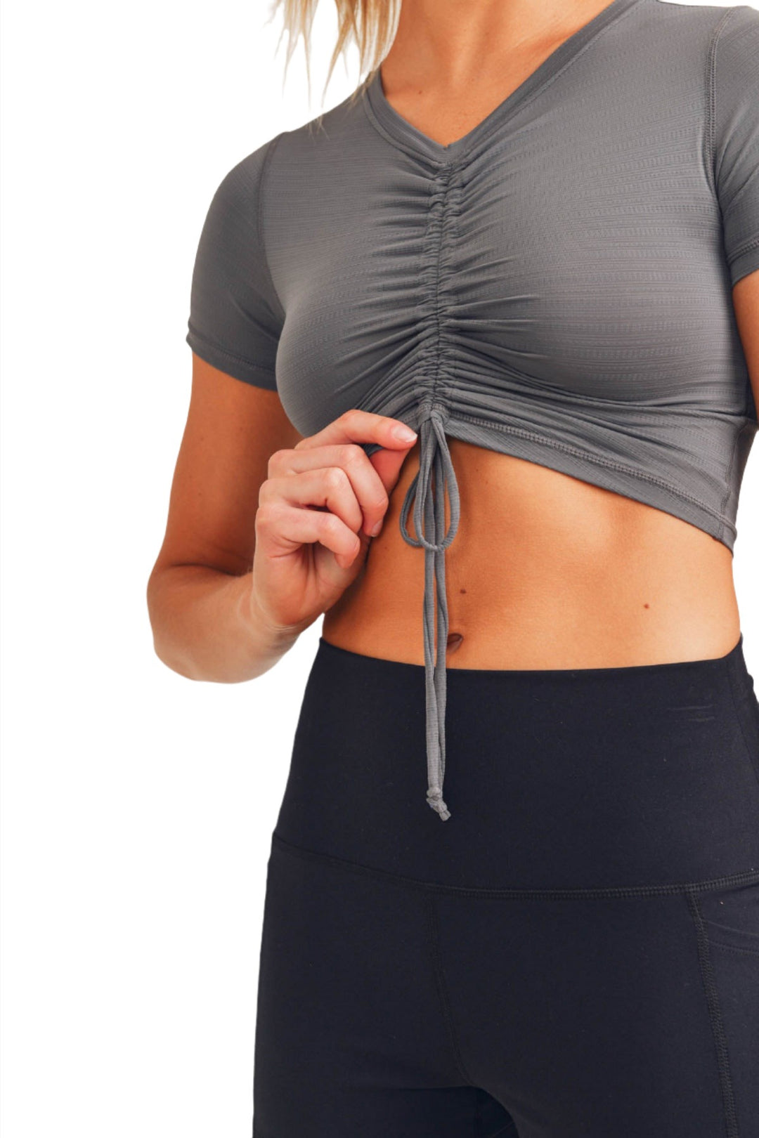 Mono B Perforated Ruched Crop AT-A038 - Grey - Rear View