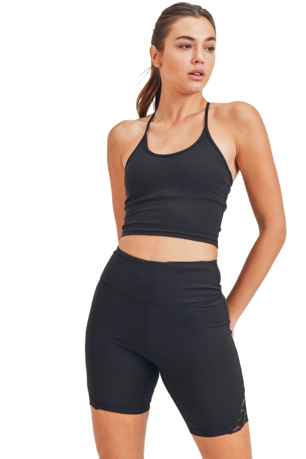 Mono B Floral Lace Crop Cami Top AT-A0417 Plus - Black - Front View