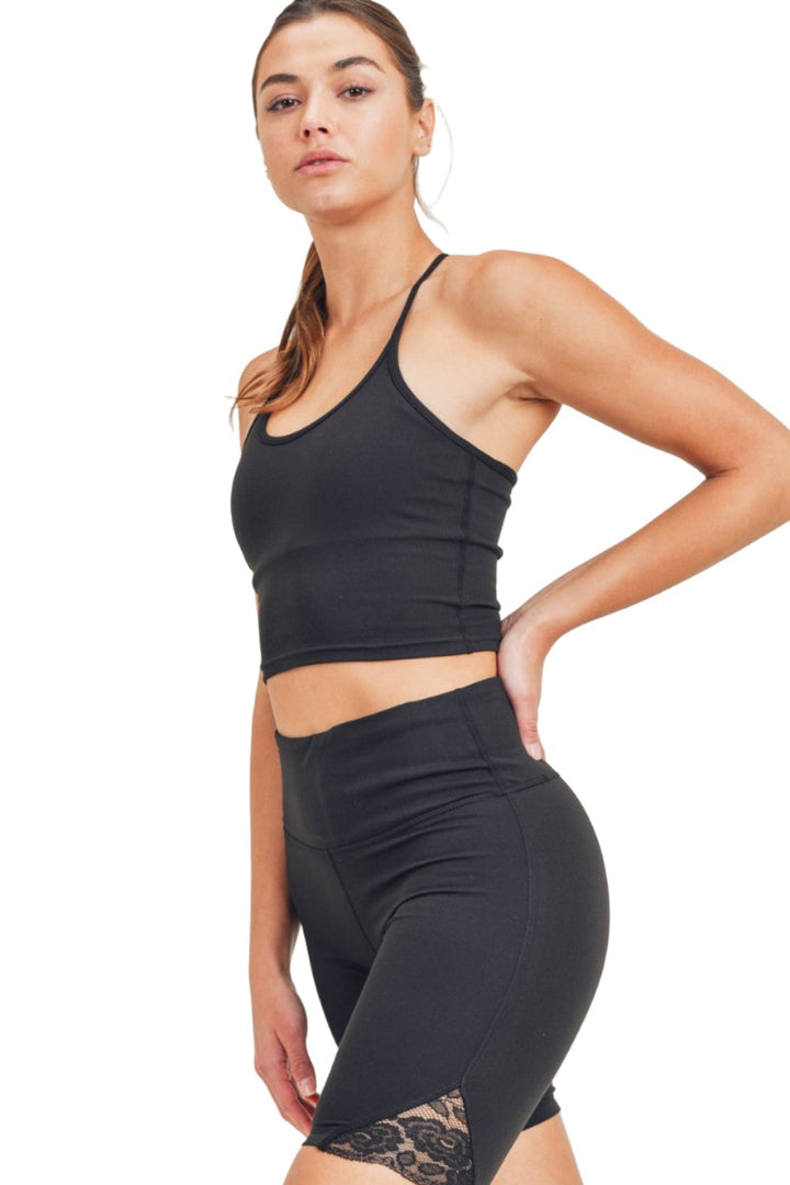 Mono B Floral Lace Crop Cami Top AT-A0417 Plus - Black - Front Side View