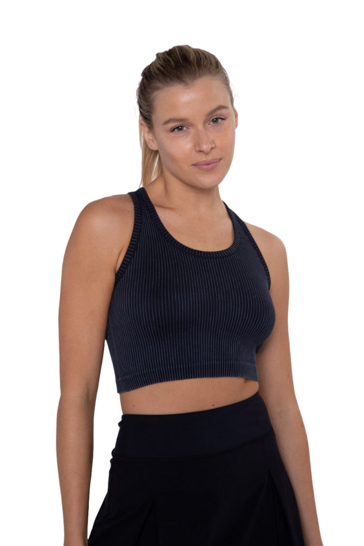 Mono B Seamless Rib Crop Top AT-A0421 - Black - Front View