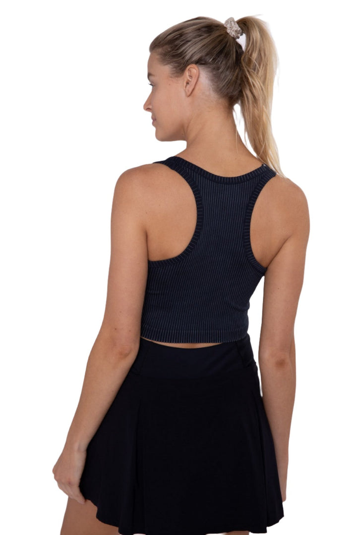Mono B Seamless Rib Crop Top AT-A0421 - Black - Back View
