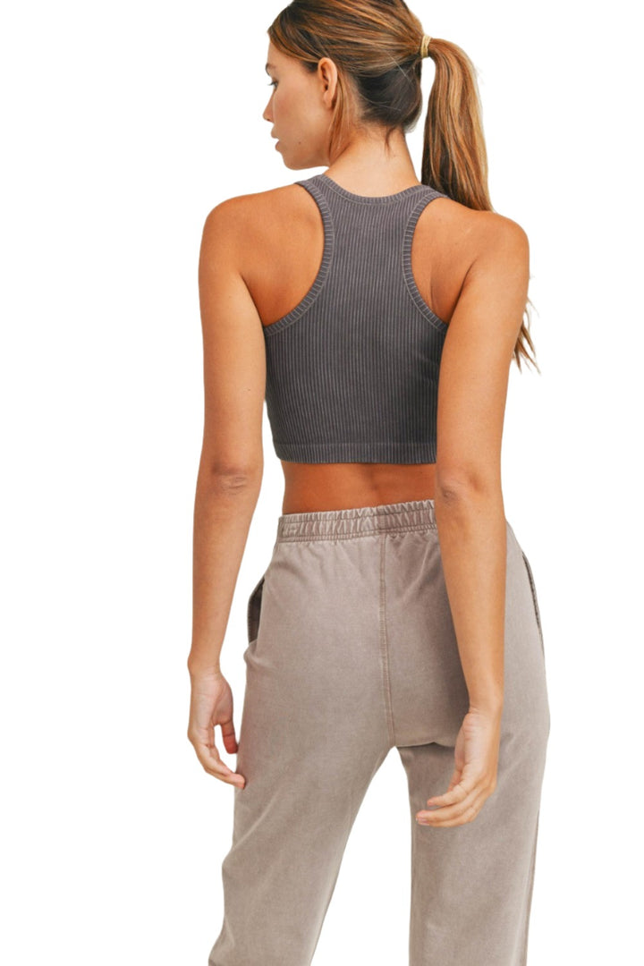 Mono B Seamless Rib Crop Top AT-A0421 - Chocolate - Back View