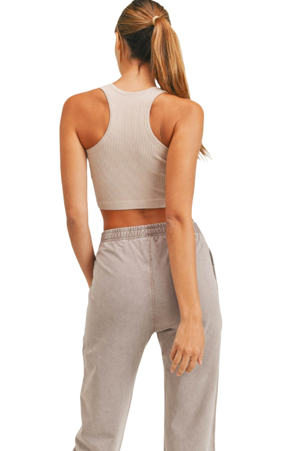 Mono B Seamless Rib Crop Top AT-A0421 - Maple Sugar - Back View