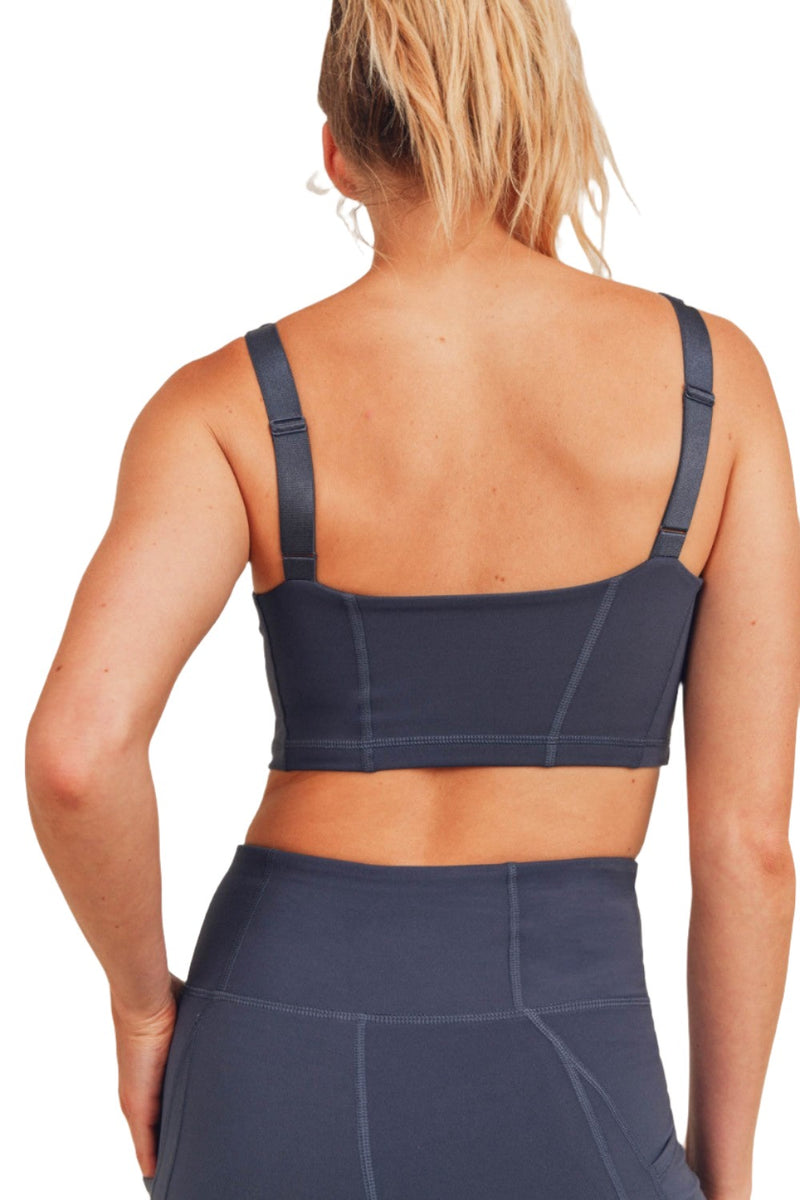 Mono B Solid Sports Bra Striped Overlay Back AT3132