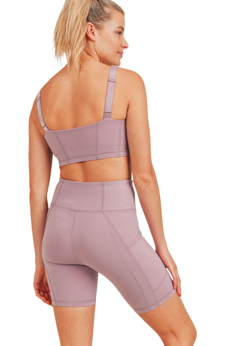 Mono B Solid Sports Bra Striped Overlay Back AT3132