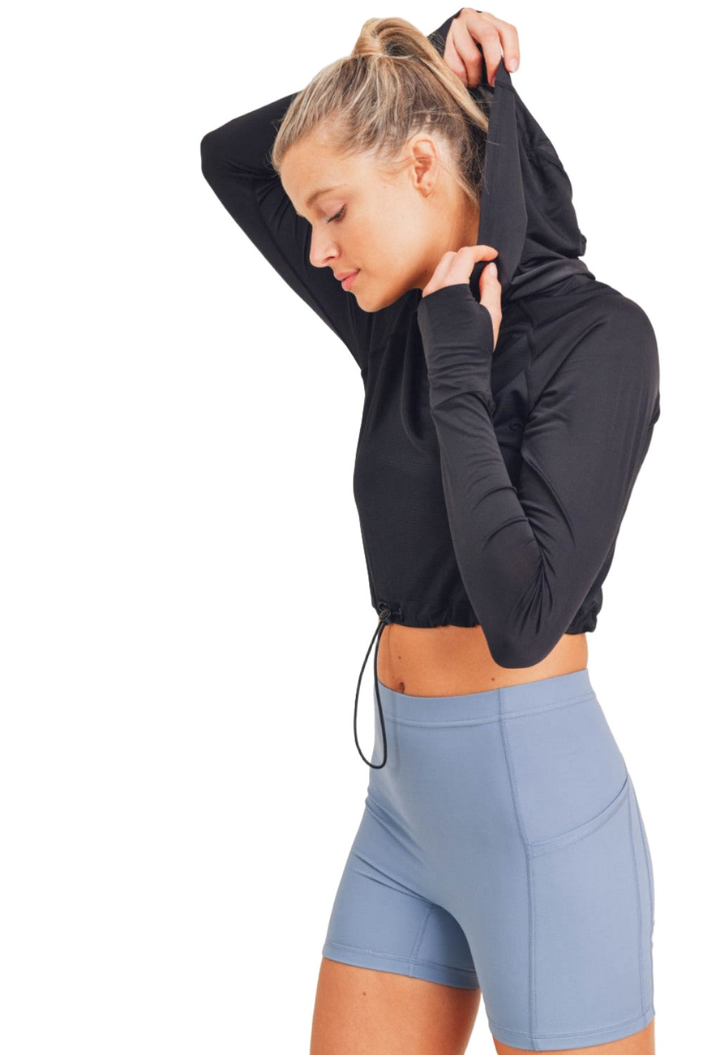 Mono B Crop Active Hoodie AT-A0426 - Black - Side View