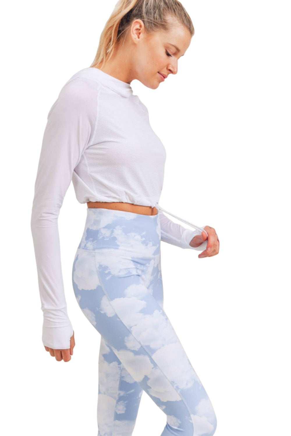 Mono B Crop Active Hoodie AT-A0426 - White - Side View