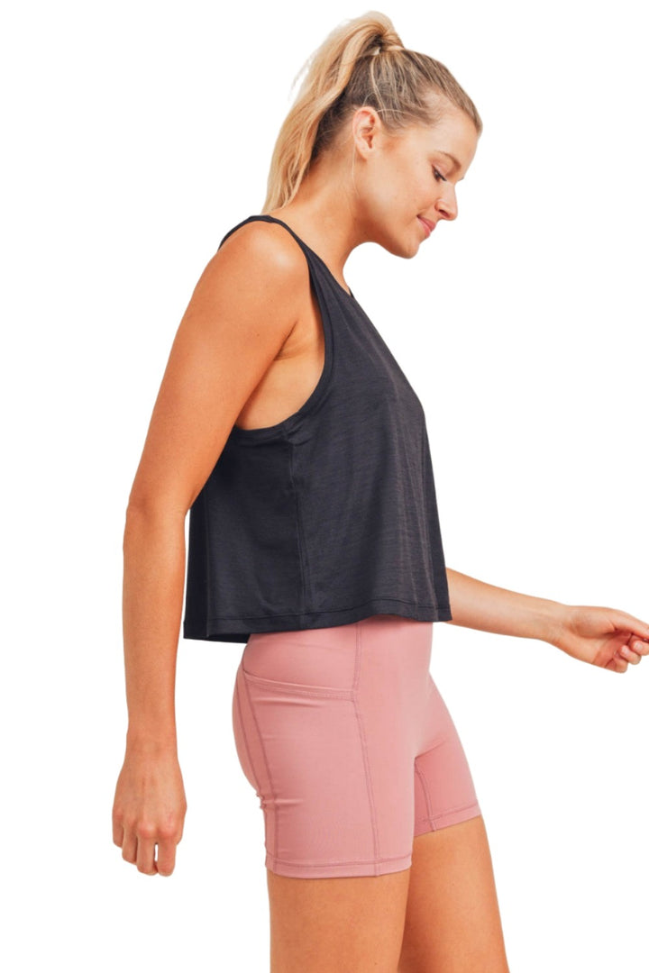 Mono B Flowy Crop Tank AT-A0444 - Black - Side View