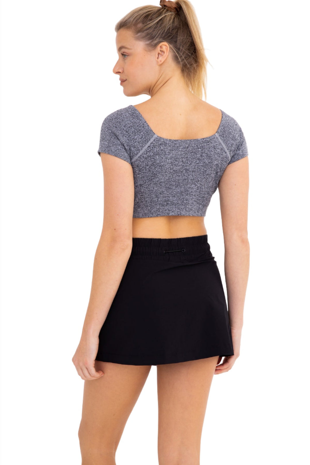 Mono B Cap Sleeve Crop Mesh Tee AT-A054 - Grey - Back View